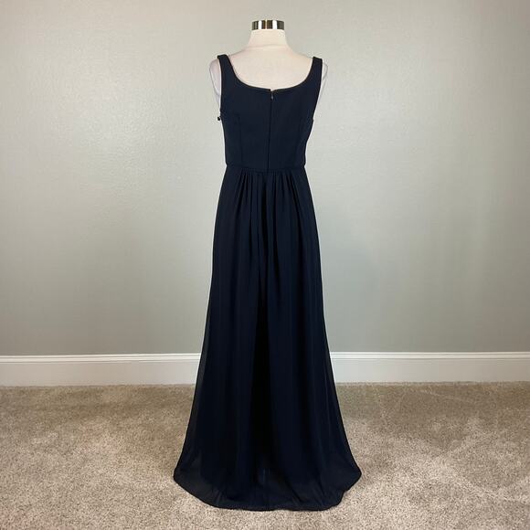Adrianna Papell Crepe and Chiffon Long Evening Gown Blue Size 4 Sleeveless Dress - Picture 6 of 12